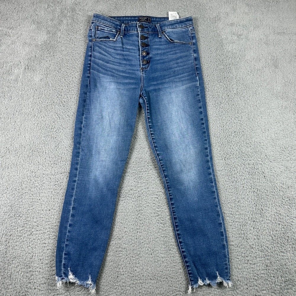 Abercrombie & Fitch Simone High Rise Jeans Womens 29 Blue Raw Hem Button Fly - Picture 1 of 11